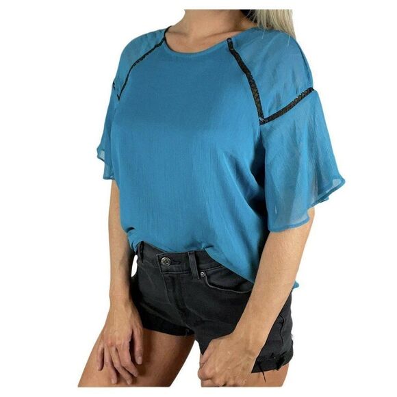 Nanette Lepore Blue Short Sleeved Bell Sleeved top - Picture 1 of 7